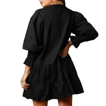 Muineobuka Womens Christmas Sequin Nutcracker Dress Long Sleeve Tiered Glitter Nutcracker Print Holiday Mini Shirt Dresses