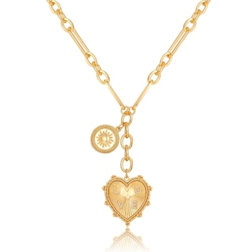 ORIGENCE Chunky Heart Necklace for Women Unisex Gold Pendant Jewelry