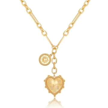 ORIGENCE Chunky Heart Necklace for Women Unisex Gold Pendant Jewelry