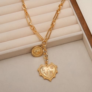 Chunky Heart Necklace 18K Gold Sun Pendant for Women