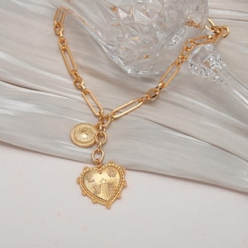 Chunky Heart Necklace 18K Gold Sun Pendant for Women