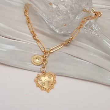 Chunky Heart Necklace 18K Gold Sun Pendant for Women