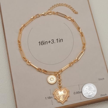 Chunky Heart Necklace 18K Gold Sun Pendant for Women