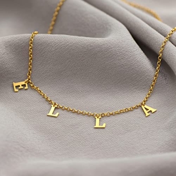 MyNameNecklace Personalized Adjustable Choker Necklace with Hanging Name Initial Letters-Custom Made Christmas Jewelry Gift (18k Gold Plating- Custom Your Own)