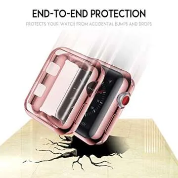 Tranesca 4 Pack 38mm Case with Built-in HD Clear Ultra-Thin TPU Screen Protector Cover Compatible with Apple Watch Series 3 - Clear+Black+Gold+Rose Gold