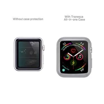 Tranesca 4 Pack 38mm Case with Built-in HD Clear Ultra-Thin TPU Screen Protector Cover Compatible with Apple Watch Series 3 - Clear+Black+Gold+Rose Gold