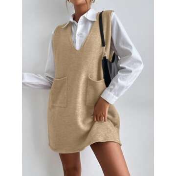 Biffxeu Khaki Sleeveless Sweater Dress with Pockets