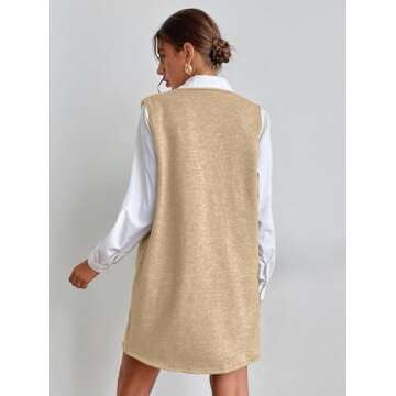 Biffxeu Khaki Sleeveless Sweater Dress with Pockets