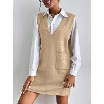 Biffxeu Khaki Sleeveless Sweater Dress with Pockets