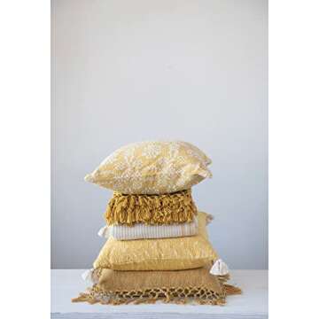 Creative Co-Op Woven Cotton Crochet and Fringe Blanket Throw, Single, Yellow