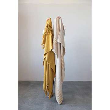 Creative Co-Op Woven Cotton Crochet and Fringe Blanket Throw, Single, Yellow
