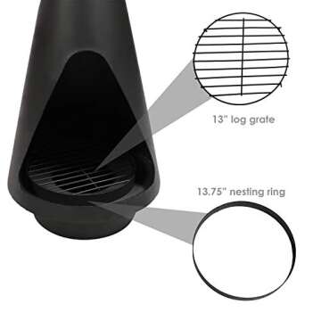 Sunnydaze 56-Inch Black Heavy-Duty Steel Chiminea with Log Poker, Grate and Rain Cap - High-Temperature Paint Finish
