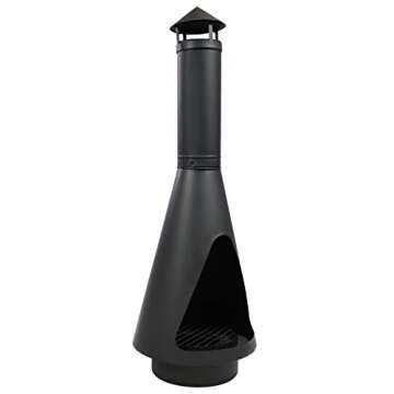 Sunnydaze 56-Inch Black Heavy-Duty Steel Chiminea with Log Poker, Grate and Rain Cap - High-Temperature Paint Finish