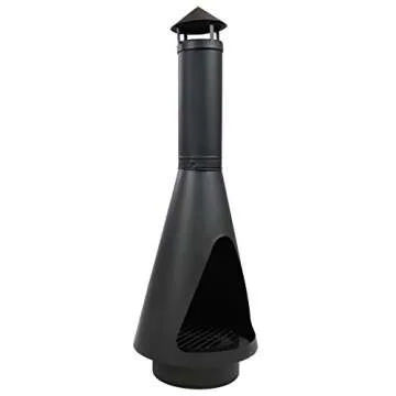 Sunnydaze 56-Inch Black Heavy-Duty Steel Chiminea with Log Poker, Grate and Rain Cap - High-Temperature Paint Finish