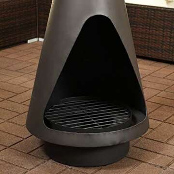 Sunnydaze 56-Inch Black Heavy-Duty Steel Chiminea with Log Poker, Grate and Rain Cap - High-Temperature Paint Finish