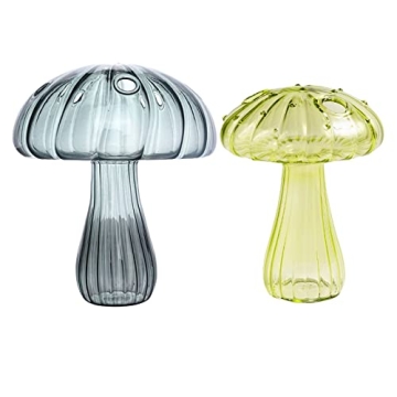 Wnvivi 2Pcs Decorative Glass Mushroom Vases,Clear Mushroom Flower Pot Flower Arrangement Container V...