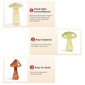 Wnvivi 2Pcs Decorative Glass Mushroom Vases for Home