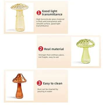 Wnvivi 2Pcs Decorative Glass Mushroom Vases for Home