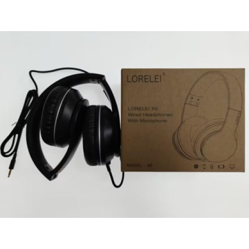 LORELEI X6 Over-Ear Headphones with Microphone, Lightweight Foldable & Portable Stereo Bass Headphones with 1.45M No-Tangle, Wired Headphones for Smartphone Tablet MP3 / 4 (Space Black)
