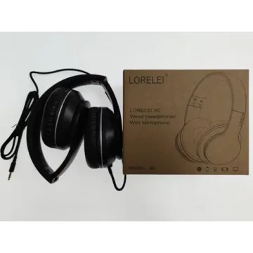 LORELEI X6 Over-Ear Headphones with Microphone, Lightweight Foldable & Portable Stereo Bass Headphones with 1.45M No-Tangle, Wired Headphones for Smartphone Tablet MP3 / 4 (Space Black)
