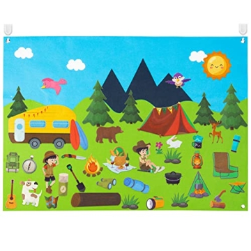 WATINC 46Pcs Camping Felt Board Story Set Camping Adventure Camp Out Preschool Large Wall Storyboard...