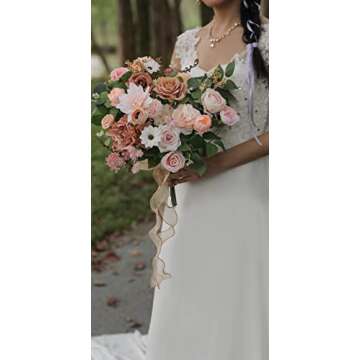 SERRAFLORA Artificial Flowers Combo Box Set Faux Flowers Bulk Flower Leaf with Stems for DIY Wedding Bouquets Centerpieces Baby Shower Party Home Decorations(Champagne Pink)