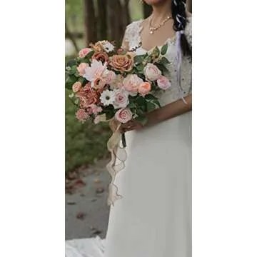 SERRAFLORA Artificial Flowers Combo Box Set Faux Flowers Bulk Flower Leaf with Stems for DIY Wedding Bouquets Centerpieces Baby Shower Party Home Decorations(Champagne Pink)