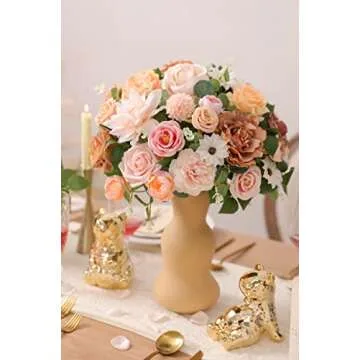 SERRAFLORA Artificial Flowers Combo Box Set Faux Flowers Bulk Flower Leaf with Stems for DIY Wedding Bouquets Centerpieces Baby Shower Party Home Decorations(Champagne Pink)