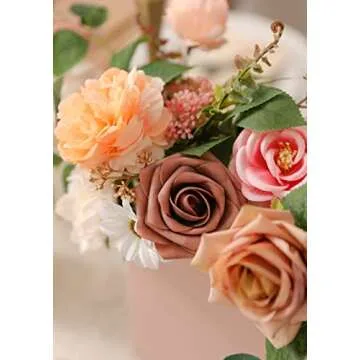SERRAFLORA Artificial Flowers Combo Box Set Faux Flowers Bulk Flower Leaf with Stems for DIY Wedding Bouquets Centerpieces Baby Shower Party Home Decorations(Champagne Pink)