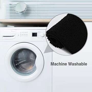 ITSOFT Plush Bathroom Rug 47x21, Absorbent Machine Washable Non Slip Chenille Bath Mats, Quick Dry Bathmat, Bath Rugs for Bath, Shower, Bedroom, or Door Mat, Black