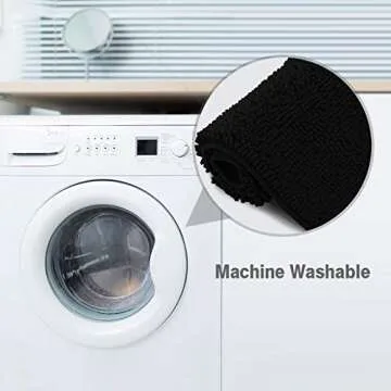 ITSOFT Plush Bathroom Rug 47x21, Absorbent Machine Washable Non Slip Chenille Bath Mats, Quick Dry Bathmat, Bath Rugs for Bath, Shower, Bedroom, or Door Mat, Black