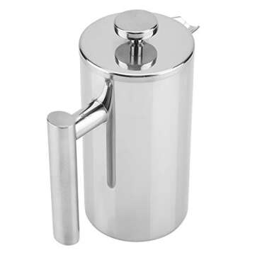 Fdit Double Walled Stainless Steel Coffee Maker French Press Tea Pot with Filter for Home Office Cam...