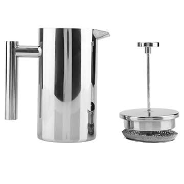 Fdit Double Walled Stainless Steel Coffee Maker French Press Tea Pot with Filter for Home Office Camping (800ml)