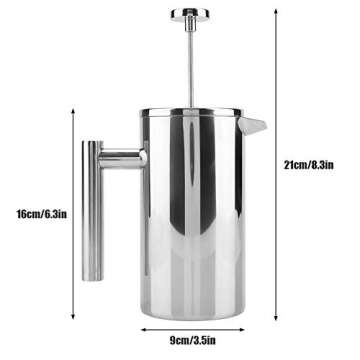 Fdit Double Walled Stainless Steel Coffee Maker French Press Tea Pot with Filter for Home Office Camping (800ml)