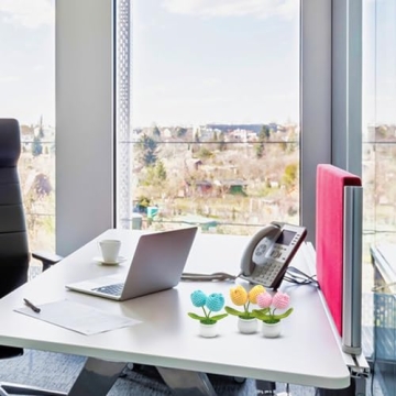 CODOHI Mini Crochet Artificial Tulip, Set of 3 Potted Knitted Flowers Artificial Potted Yarn Plants Handmade Crochet Flower Desk Decor for Car Dashboard Home Office Farmhouse Garden Shelf Decor