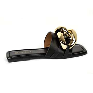 Zolice Women's Slide Sandals Open Toe Flat Sandals Anti-slip Lightweight Slide Sandals for Women Big Metal Chain Leather Slides Shoes (black, x, numeric_7)