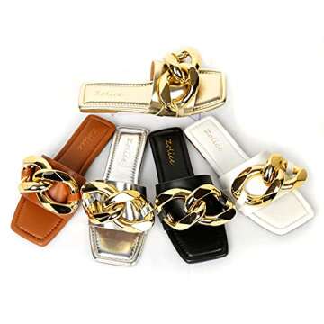 Zolice Women's Slide Sandals Open Toe Flat Sandals Anti-slip Lightweight Slide Sandals for Women Big Metal Chain Leather Slides Shoes (black, x, numeric_7)