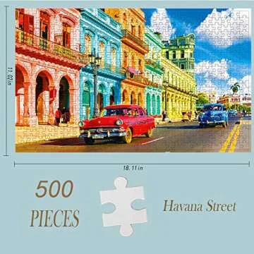 Jigsaw Puzzles for Adults 500 Piece Great View in Colorful Havana Street Cuba 500 Pieces Puzzle for Toy Family Game Gifts
