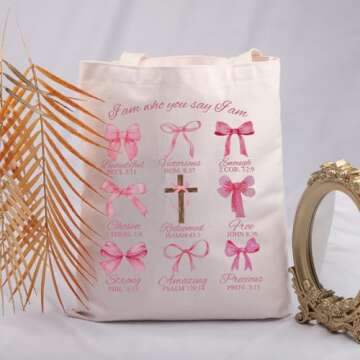 Stylish JNIAP Cross Coquette Bows Tote Bag for Gifts