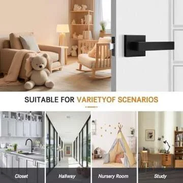 Probrico 10 Pack| Matte Black Passage Door Levers Interior Heavy Duty Square Door Handles, Hall/Closet Non-Locking Door Levers for Pantry Utility Room, Contractor Pack