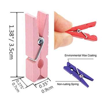 DurReus Tiny Clothes Pins Colorful Hang Up Photographs Drawings Party Clips Decor Baby Shower Game with Twine Pack 50 Pink