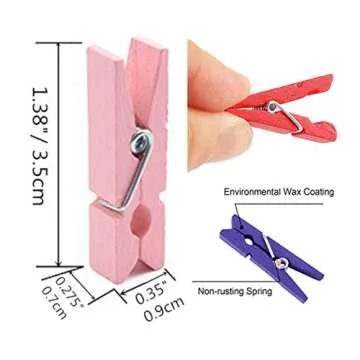 DurReus Tiny Clothes Pins Set 50 Pink Clips with Twine Pack