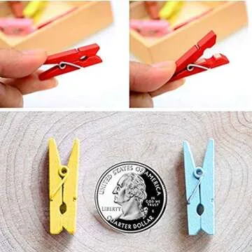 DurReus Tiny Clothes Pins Set 50 Pink Clips with Twine Pack