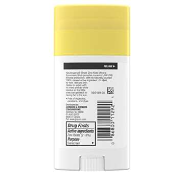 Neutrogena Sheer Zinc Oxide Kids Mineral Sunscreen Stick, Broad Spectrum SPF 50+ & UVA/UVB Protection & Water Resistant with Residue-Free, No-Mess Application, Oil- & Paraben-Free, 1.5 oz