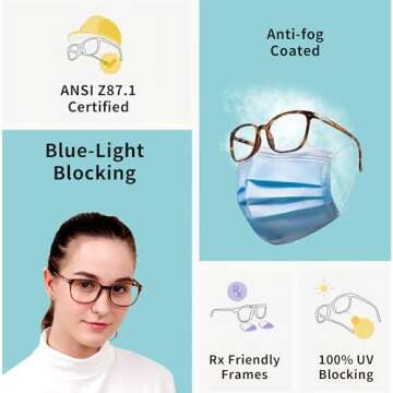 LifeArt Anti Fog Blue Light Blocking Glasses, Anti Eyestrain, Computer Reading Glasses for Women and Men, Anti Glare, Upgraded Anti Fog Lens (Tortoise, No Magnification)