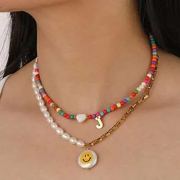 Wellike Initial Necklaces for Women - Beaded Aesthetic Jewelry