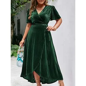 Plus Size Velvet Wrap Dress for Parties and Weddings