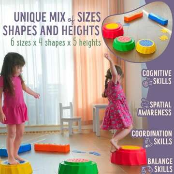 MOONKEE Set of 2-1 Stepping Stones for Kids + 1 Magnetic Drawing Board Pen - Indoor or Outdoor Physical and Sensory Play Equipment for Floor is Lava, Obstacle Course