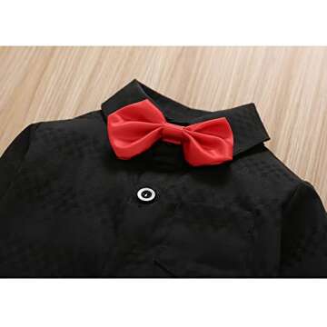 HeMarIsle Baby Toddler Boy Formal Gentleman Suits,Dress Black Shirt With Bowtie+Suspender Pants Dressy Outfit (3306Black, 3-6 Months)
