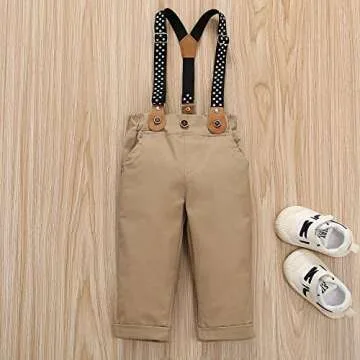 HeMarIsle Baby Toddler Boy Formal Gentleman Suits,Dress Black Shirt With Bowtie+Suspender Pants Dressy Outfit (3306Black, 3-6 Months)